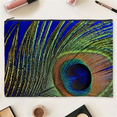 Peacock Feather Macro Peacock Bird Cosmetic Bag (xxxl) by Simbadda