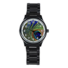 Peacock Feather Macro Peacock Bird Stainless Steel Round Watch by Simbadda