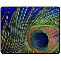 Peacock Feather Macro Peacock Bird Double Sided Fleece Blanket (medium)  by Simbadda