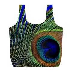 Peacock Feather Macro Peacock Bird Full Print Recycle Bag (l) by Simbadda