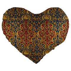 Wall Texture Pattern Carved Wood Large 19  Premium Heart Shape Cushions by Simbadda