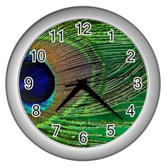 Peacock Feather Macro Peacock Bird Wall Clock (silver) by Simbadda