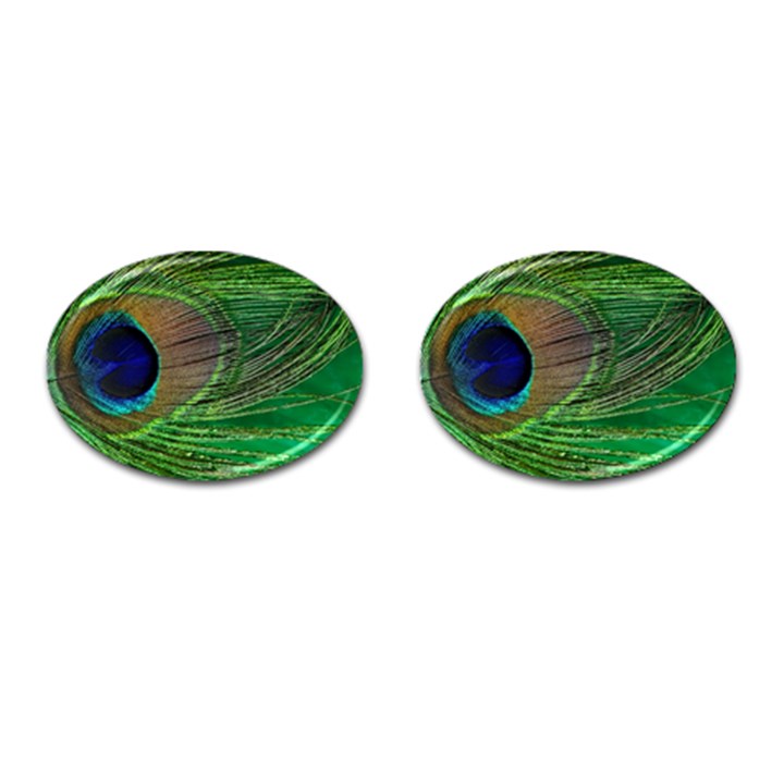 Peacock Feather Macro Peacock Bird Cufflinks (Oval)