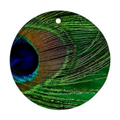 Peacock Feather Macro Peacock Bird Round Ornament (two Sides) by Simbadda