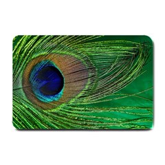 Peacock Feather Macro Peacock Bird Small Doormat  by Simbadda