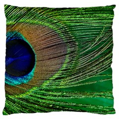 Peacock Feather Macro Peacock Bird Large Cushion Case (two Sides) by Simbadda