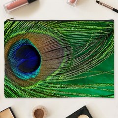 Peacock Feather Macro Peacock Bird Cosmetic Bag (xxxl) by Simbadda