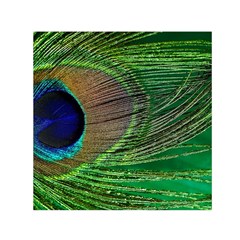 Peacock Feather Macro Peacock Bird Small Satin Scarf (square) by Simbadda