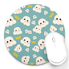 Cute Kawaii Popcorn Pattern Round Mousepads by Valentinaart