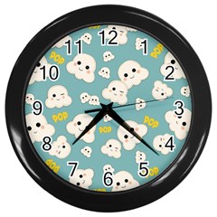 Cute Kawaii Popcorn Pattern Wall Clock (black) by Valentinaart