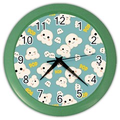 Cute Kawaii Popcorn Pattern Color Wall Clock by Valentinaart