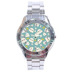 Cute Kawaii Popcorn Pattern Stainless Steel Analogue Watch by Valentinaart