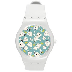 Cute Kawaii Popcorn Pattern Round Plastic Sport Watch (m) by Valentinaart