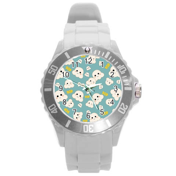 Cute Kawaii Popcorn pattern Round Plastic Sport Watch (L)