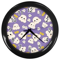 Cute Kawaii Popcorn Pattern Wall Clock (black) by Valentinaart