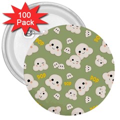 Cute Kawaii Popcorn Pattern 3  Buttons (100 Pack)  by Valentinaart