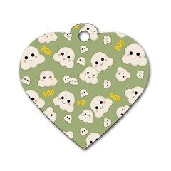 Cute Kawaii Popcorn Pattern Dog Tag Heart (one Side) by Valentinaart