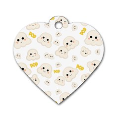 Cute Kawaii Popcorn Pattern Dog Tag Heart (one Side) by Valentinaart