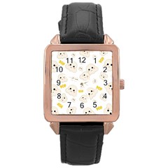 Cute Kawaii Popcorn Pattern Rose Gold Leather Watch  by Valentinaart