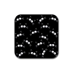 Cute Black Cat Pattern Rubber Square Coaster (4 Pack)  by Valentinaart