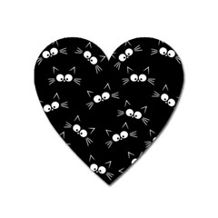 Cute Black Cat Pattern Heart Magnet by Valentinaart