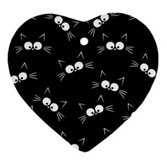 Cute Black Cat Pattern Heart Ornament (two Sides)