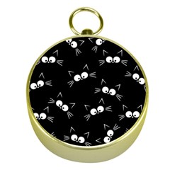 Cute Black Cat Pattern Gold Compasses