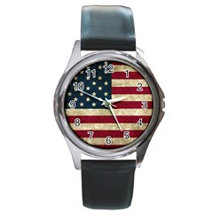 Vintage American Flag Round Metal Watch by Valentinaart