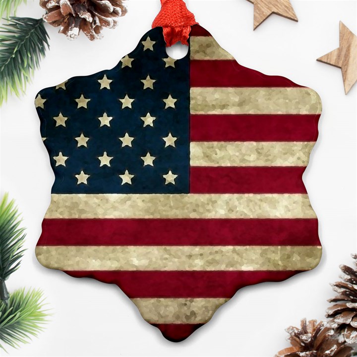 Vintage American flag Snowflake Ornament (Two Sides)