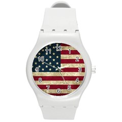 Vintage American Flag Round Plastic Sport Watch (m) by Valentinaart