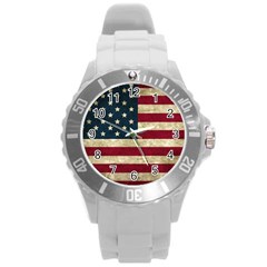 Vintage American Flag Round Plastic Sport Watch (l) by Valentinaart