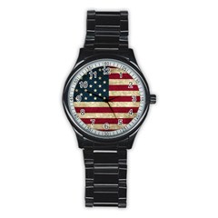 Vintage American Flag Stainless Steel Round Watch by Valentinaart