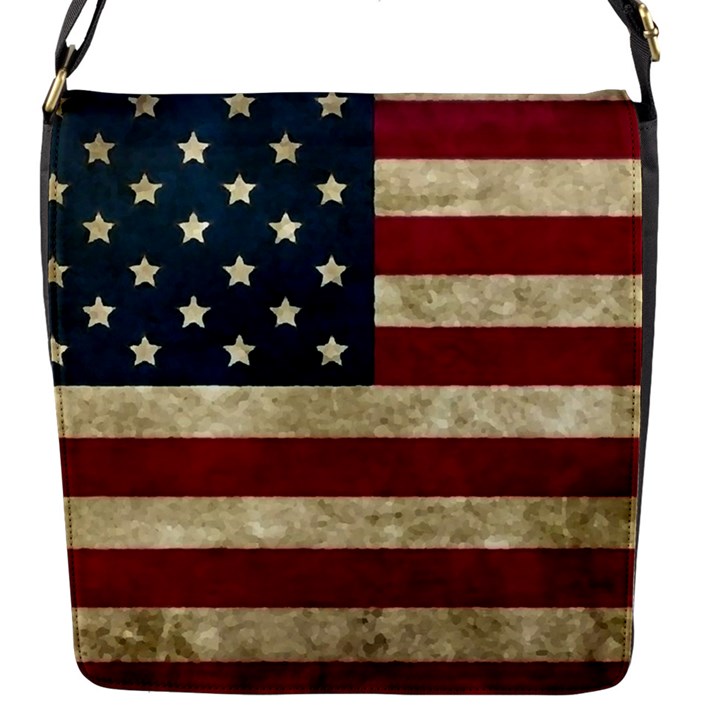 Vintage American flag Flap Closure Messenger Bag (S)