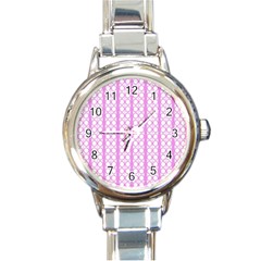 Circles Lines Light Pink White Pattern Round Italian Charm Watch by BrightVibesDesign