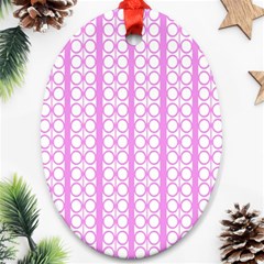 Circles Lines Light Pink White Pattern Ornament (oval) by BrightVibesDesign