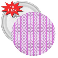 Circles Lines Light Pink White Pattern 3  Buttons (10 Pack)  by BrightVibesDesign