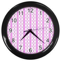 Circles Lines Light Pink White Pattern Wall Clock (black) by BrightVibesDesign