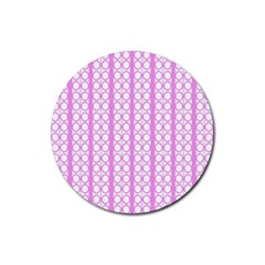 Circles Lines Light Pink White Pattern Rubber Coaster (round)  by BrightVibesDesign