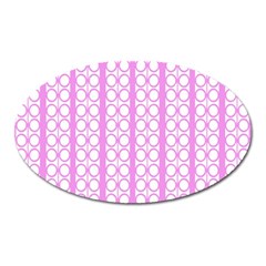 Circles Lines Light Pink White Pattern Oval Magnet by BrightVibesDesign