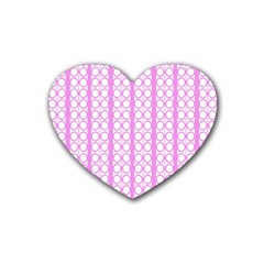 Circles Lines Light Pink White Pattern Rubber Coaster (heart)  by BrightVibesDesign