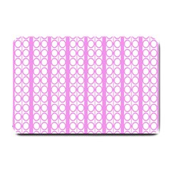 Circles Lines Light Pink White Pattern Small Doormat  by BrightVibesDesign