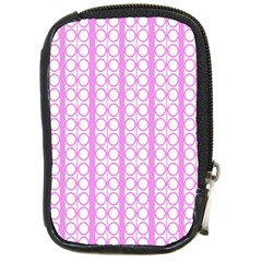 Circles Lines Light Pink White Pattern Compact Camera Leather Case by BrightVibesDesign