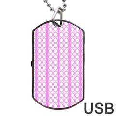 Circles Lines Light Pink White Pattern Dog Tag Usb Flash (one Side) by BrightVibesDesign