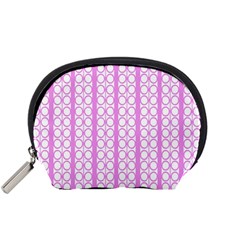 Circles Lines Light Pink White Pattern Accessory Pouch (small) by BrightVibesDesign