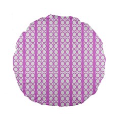 Circles Lines Light Pink White Pattern Standard 15  Premium Flano Round Cushions by BrightVibesDesign