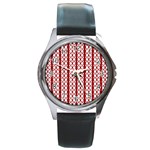 Circles Lines Red White Pattern Round Metal Watch Front