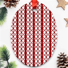 Circles Lines Red White Pattern Ornament (oval) by BrightVibesDesign