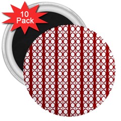 Circles Lines Red White Pattern 3  Magnets (10 Pack)  by BrightVibesDesign