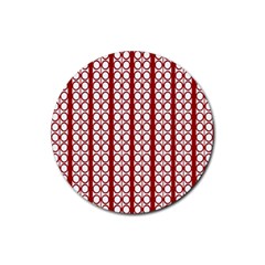 Circles Lines Red White Pattern Rubber Round Coaster (4 Pack)  by BrightVibesDesign