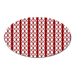 Circles Lines Red White Pattern Oval Magnet by BrightVibesDesign